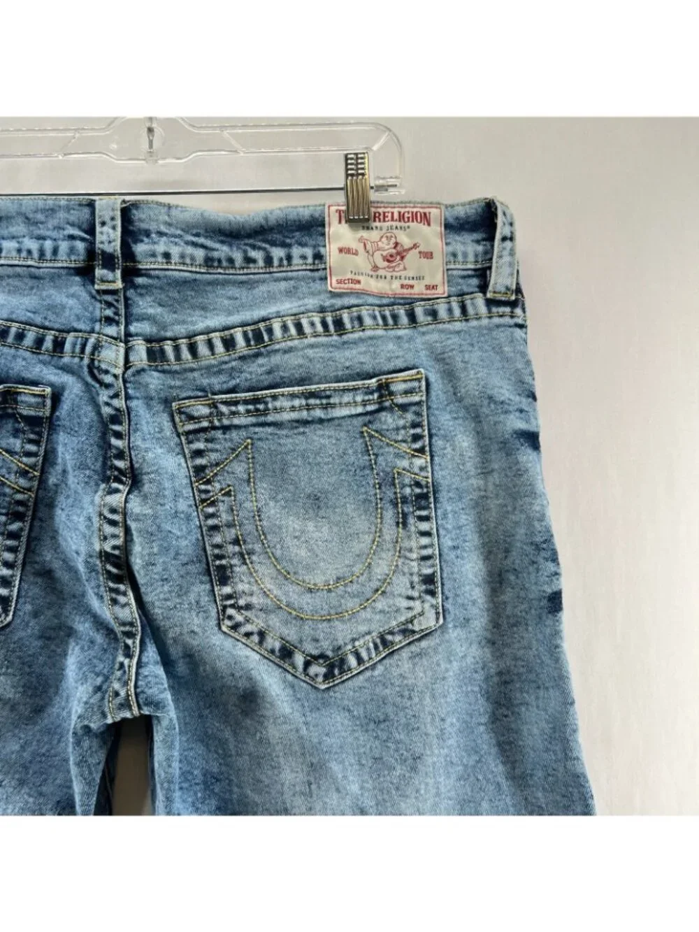 True Religion Ricky Relaxed Straight Denim Shorts Mens 42 Stretch Acid Wash Blue